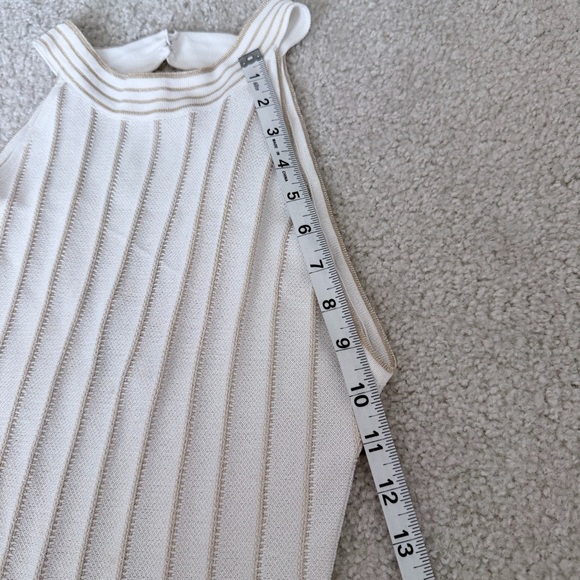 By Anthropologie Pleated Drop Waist Beige Chevron Knit Midi Dress Size Small - Picture 7 of 13